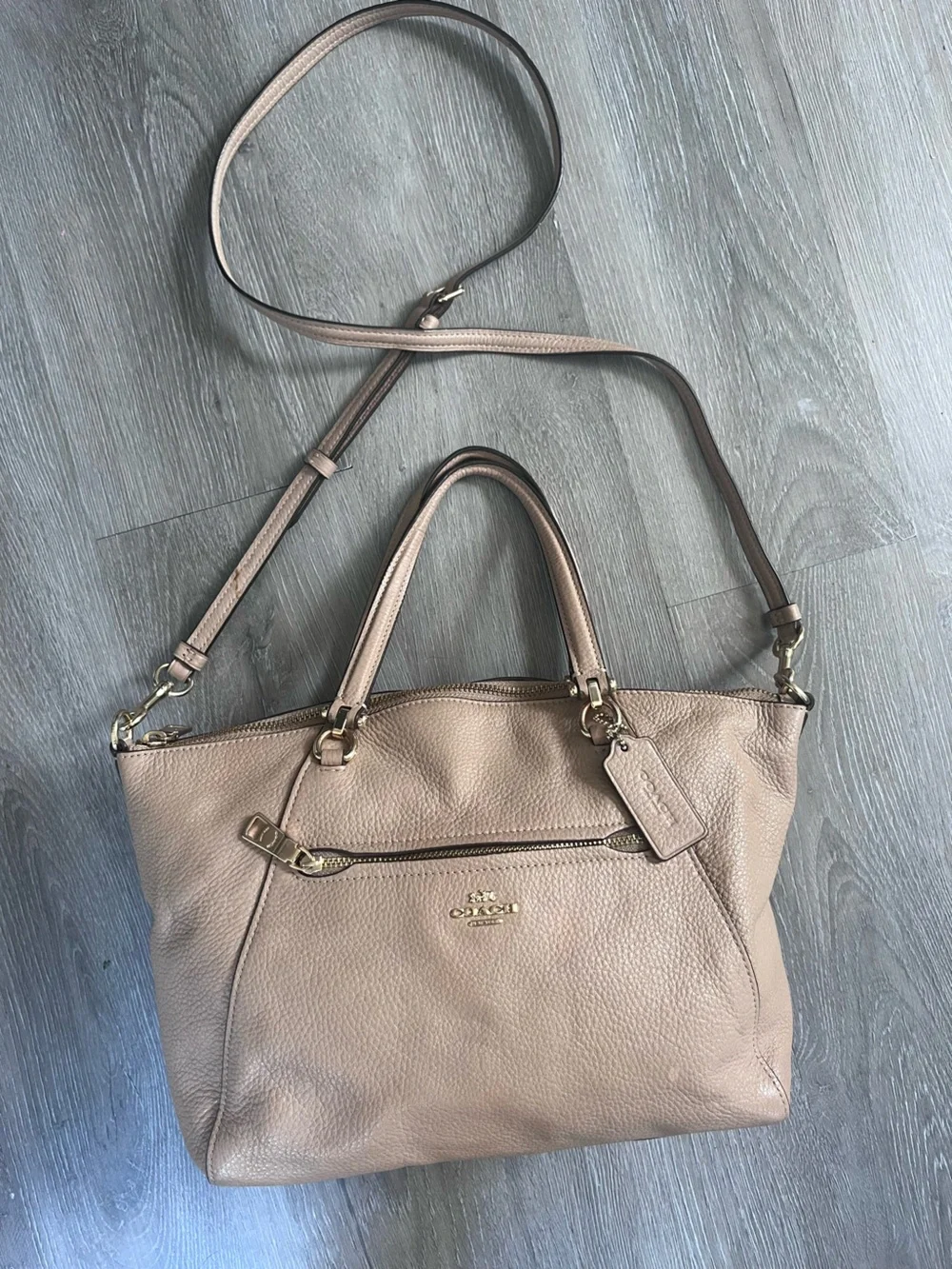 Coach Taupe Pebbled Leather Shoulder Satchel